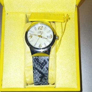Invicta Silver and Black Watch in Yellow Box